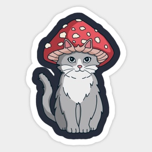 Cute Cat With Mushroom Hat Cottagecore Aesthetic Cat Kawaii Sticker